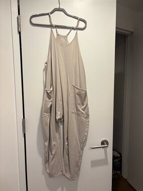 Free People Beige Oversized Pocket Jumpsuit